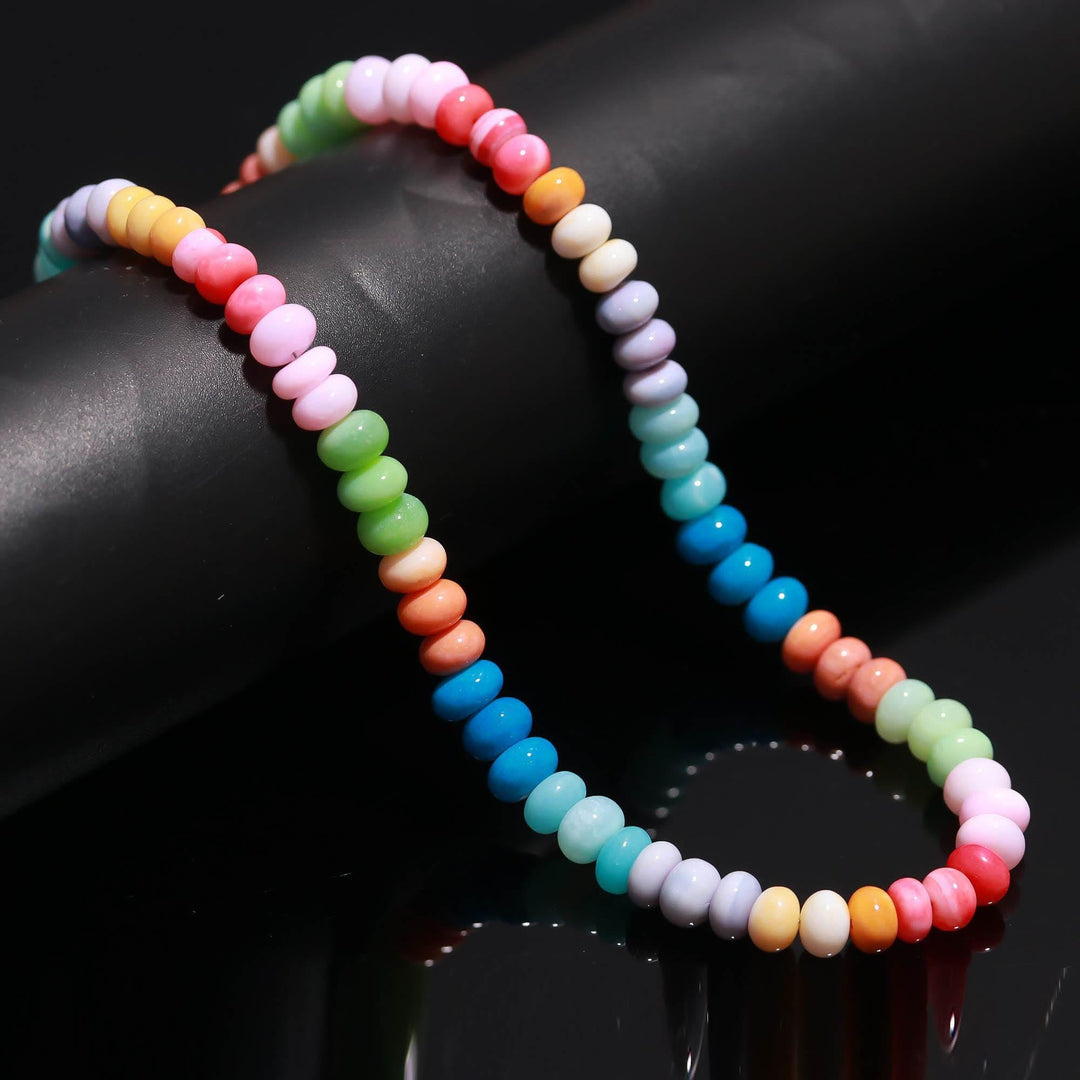 Rainbow Opal Smooth Rondelle Beads, Multi Color Opal Gemstone Beads, Dyed Opal Beads for Jewelry Making, 16 Inches, 7-9 MM