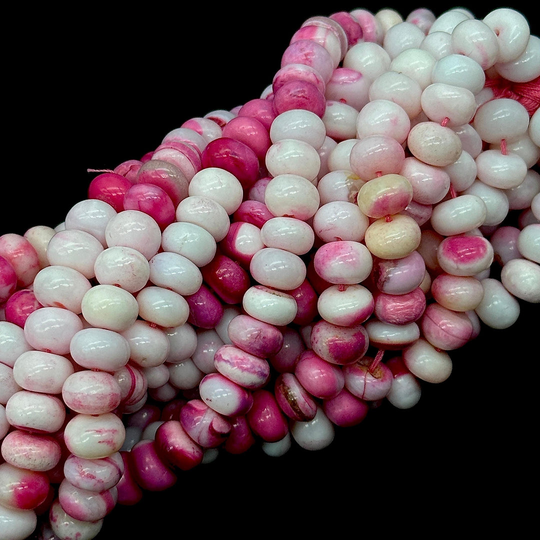 White & Pink Opal Smooth Rondelle Beads, Shaded Opal Beads for Jewelry Making, Wholesale Loose Opal Beads, 8 MM Pastel Opal for Craft Making
