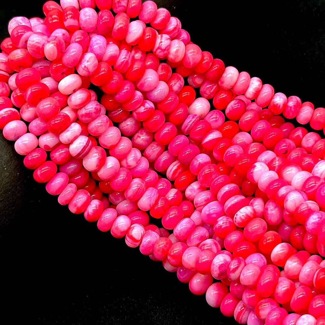 Hot Pink Opal Smooth Rondelle Beads, Plain Red Opal Beads for Jewelry Making, Wholesale Loose Opal Beads, 8 MM Dark Pink Opal Beads