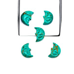 Load image into Gallery viewer, Hand Carved Copper Turquoise Moon Face Charm: Green Gemstone (18X13 MM)
