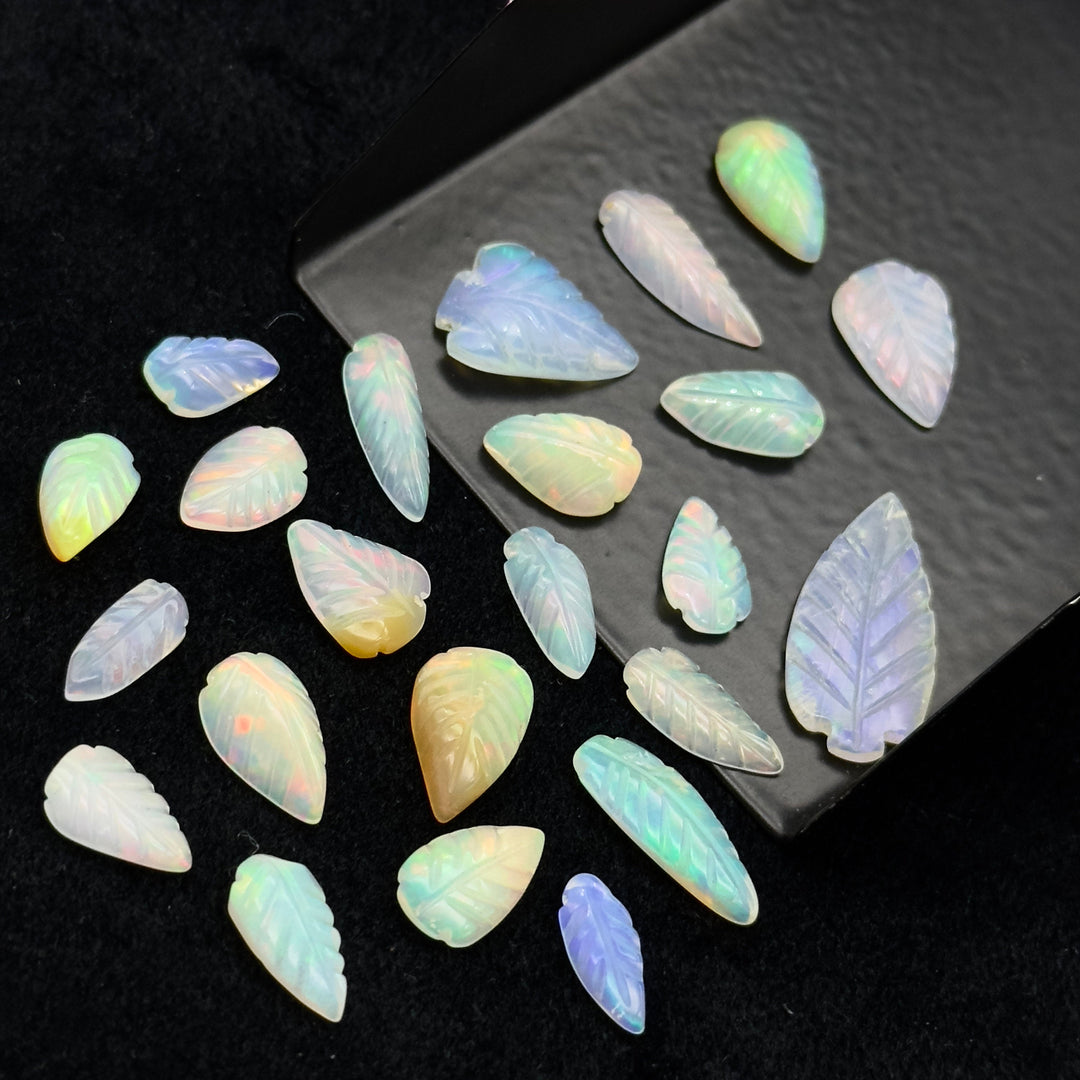AAA+ Natural Ethiopian Opal Leaf Shape Beads, Carved Fire Opal Leaves, Loose Welo Opal Gemstone Beads For Jewelry, 4X9 - 7X12 MM Approx.