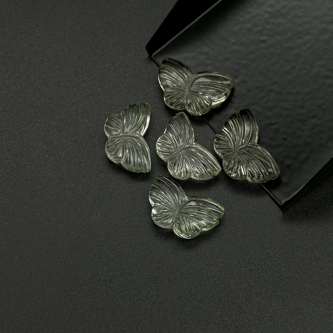 Green Amethyst Butterfly Beads: Carved Gemstone Charms, 11x18mm