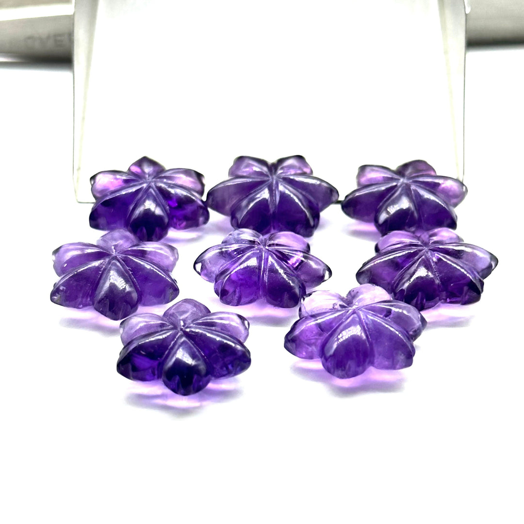 Natural Amethyst Flower Shape Carved Gemstone, Flower Shape Carving Loose Gemstone Beads, Fancy Shape Hand Carved Beads for Jewlery 15 MM