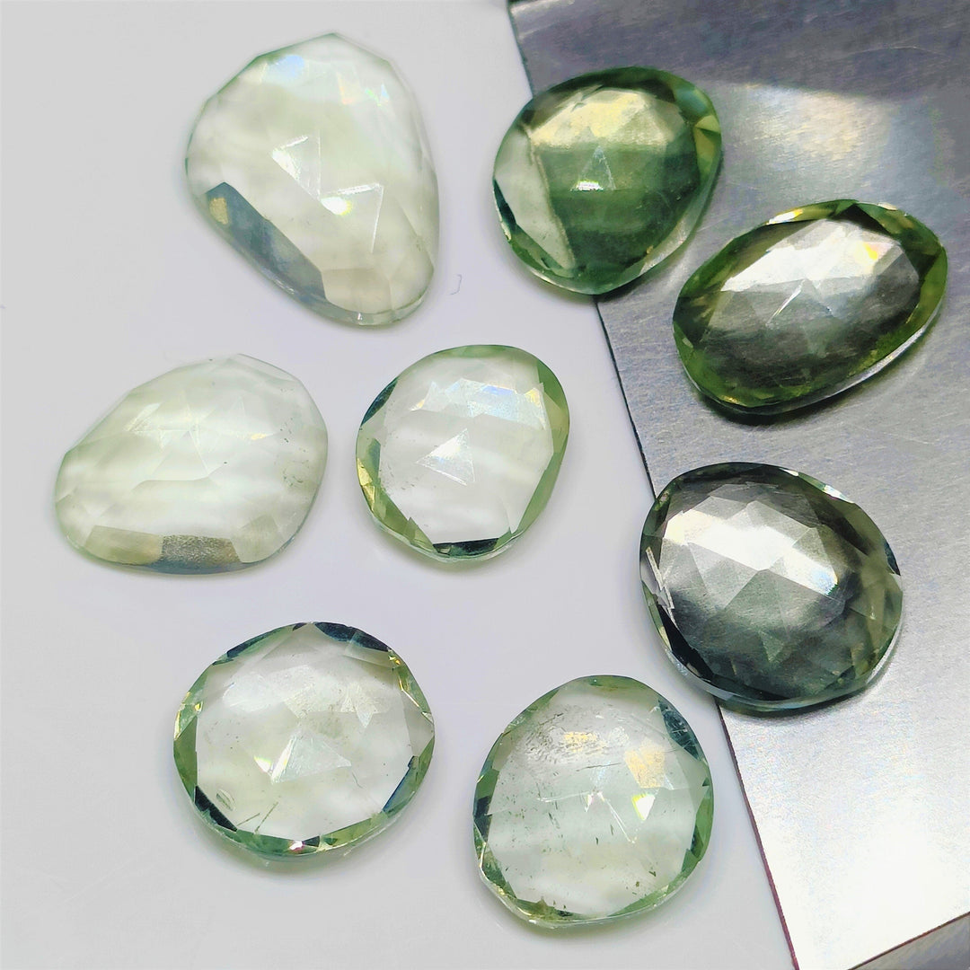2 pcs A-one Quality Green Amethyst freeform Rosecut, faceted rosecut, gemstone for jewelry, jewelry making rosecut 8X10 9X14 mm