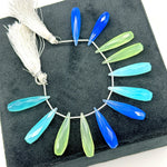 Load image into Gallery viewer, Matched Pairs - Blue, Green &amp; Aqua Chalcedony Long Drop Shape Briolette's, Faceted Teardrop Beads, 7X30 mm Drops Beads For Earring Making
