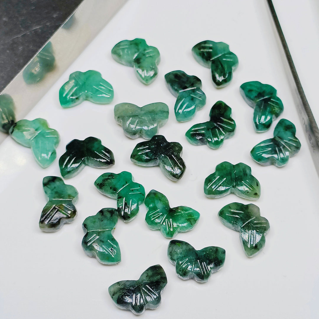 Natural Emerald Butterfly Shape Carving Beads, Emerald Hand carved Butterfly Briolette's, Emerald Gemstone jewelry Making Charms,12X7 mm