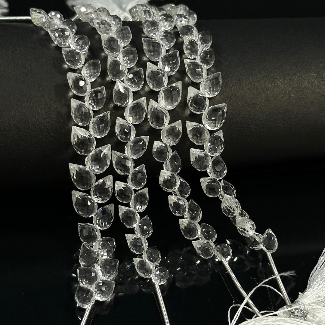 Natural Crystal Quartz Faceted Drop Shape Beads, 6X8 mm Faceted Crystal Briolette, Jewelry Making Side Cut Wholesale Earrings Beads, 4 Inch