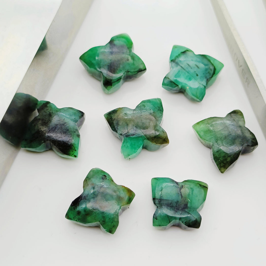 Genuine Emerald Butterfly Shape Carving Gemstone Beads, Hand Carved Smooth Butterfly Charm Beads, Wholesale Gemstone Beads 13X9-14X10 MM