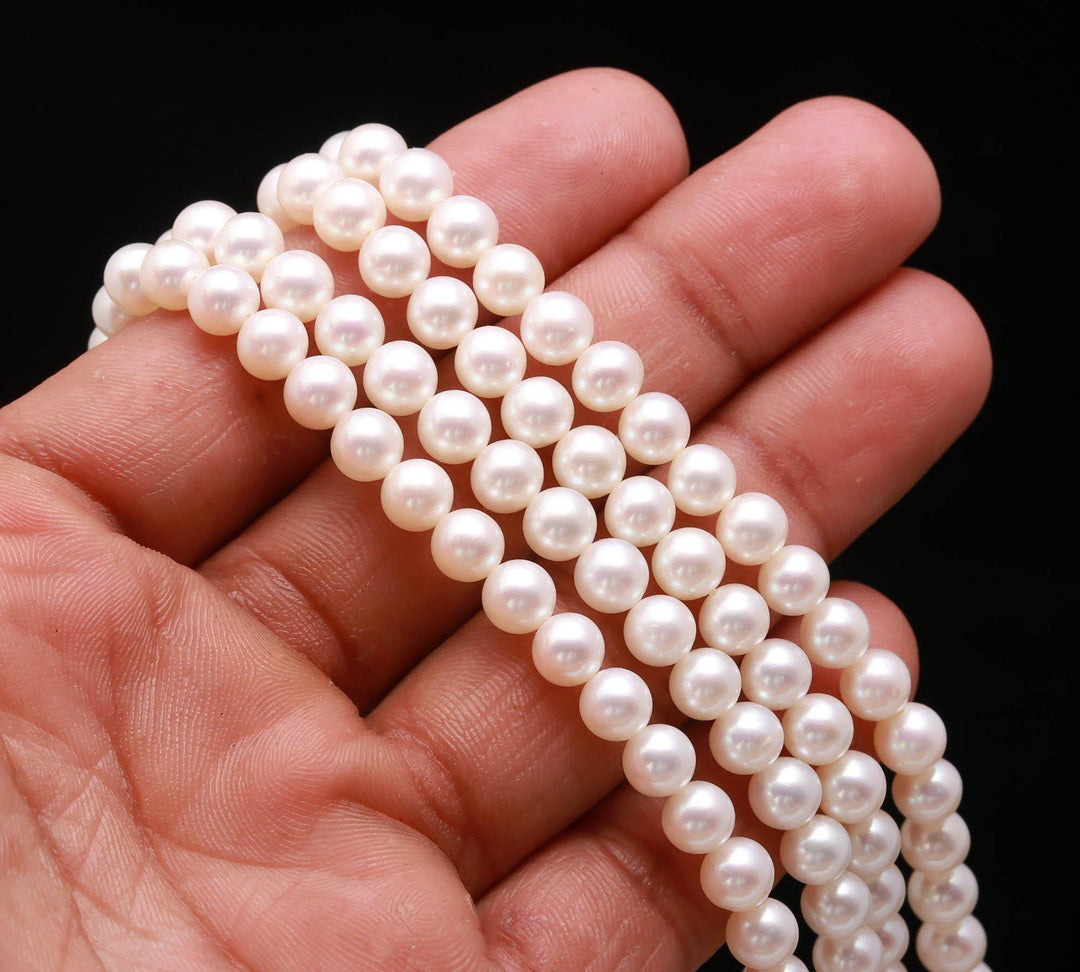 Natural White Pearls Plain Round Beads, High Luster Pearl for Necklace Making, 6 MM Pearls, 5 Inch Strand, Wholesale Beads