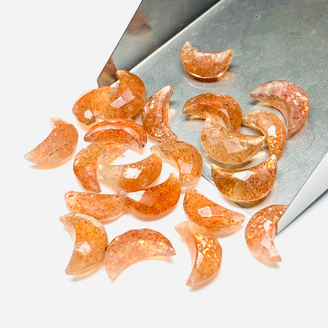 2,3,4,5,6 Pcs Natural Red Sunstone Moon Shape Beads, Faceted Hand Carved Gemstone Beads, Moon Shape Gemstones, Crescent Beads 12 mm