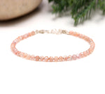 Load image into Gallery viewer, Natural Sunstone Handmade Bracelet, Faceted Red Sunstone Beaded Bracelet, Fancy Silver Gemstone Anklet for Girls, Gift for Valentines