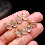 Load image into Gallery viewer, Natural Rose Quartz Leaf Shape Pendant 15mm, 925 Sterling Silver Gold Plated Charms For Making DIY Jewelry
