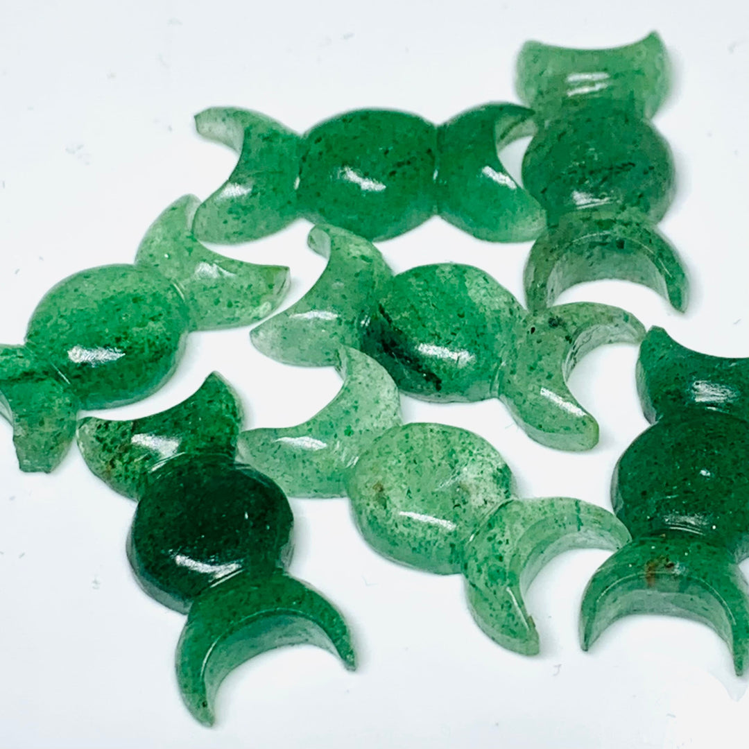Natural Green Strawberry Hand Carved Triple Moon Shape Bead, Strawberry Triple Moon Shape Carving Loose Gemstone Beads for Jewlery, 22X10 MM