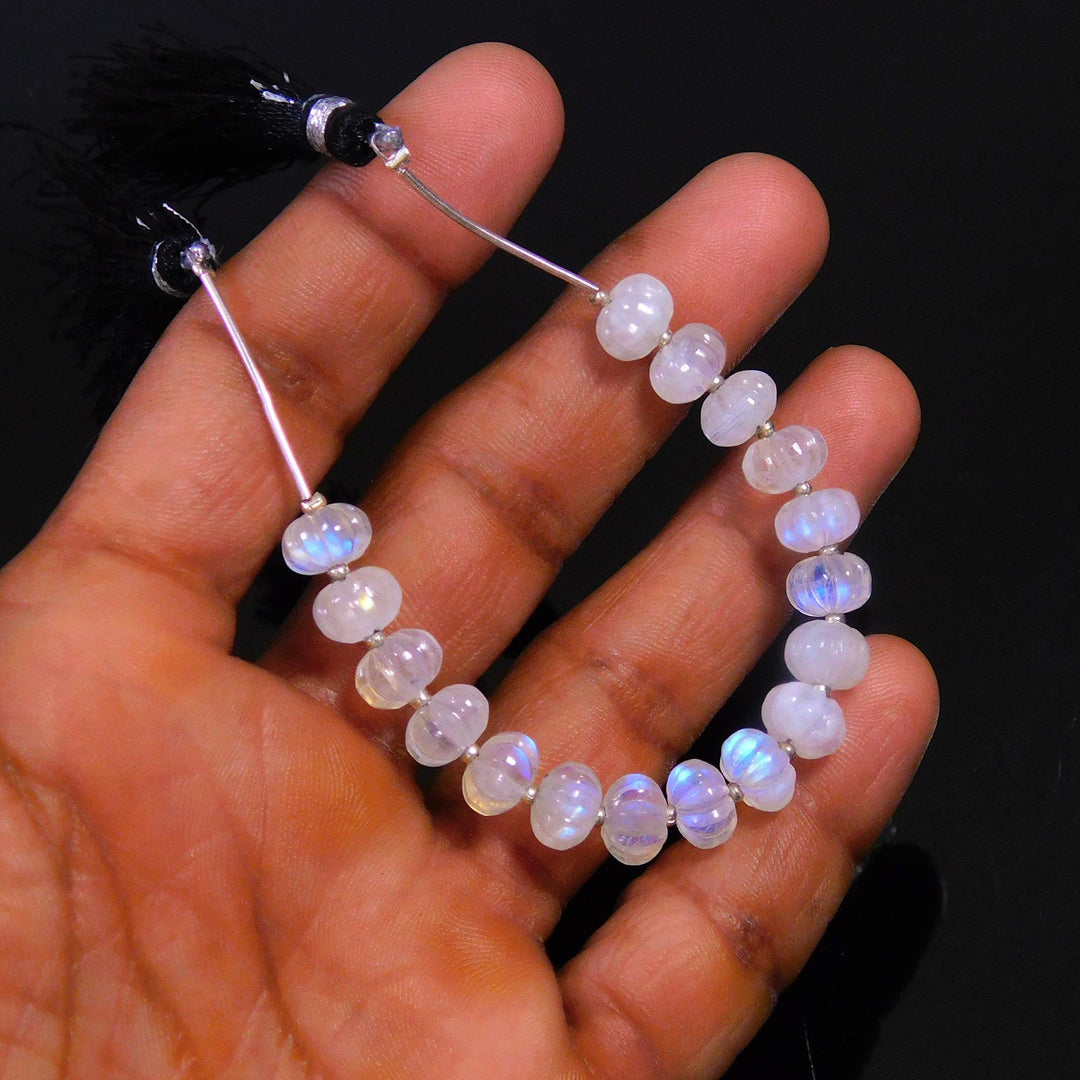 AAA+ Rainbow Moonstone Melon Shape Beads, Natural Rainbow Moonstone Hand Carved Pumpkin Shape Gemstone Bead, 6X8 MM Beads For Jewelry Making