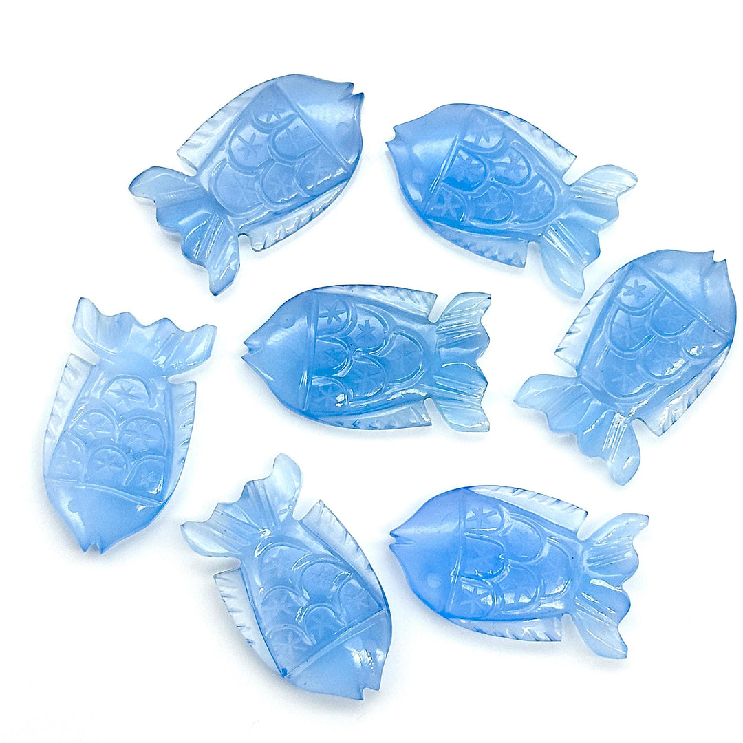 Blue Chalcedony Handmade Fish Carving ~ Fish Shape Carving Gemstone Briolette's ~ Jewelry Making Loose Gemstones ~ 1 Pieces 25X15mm