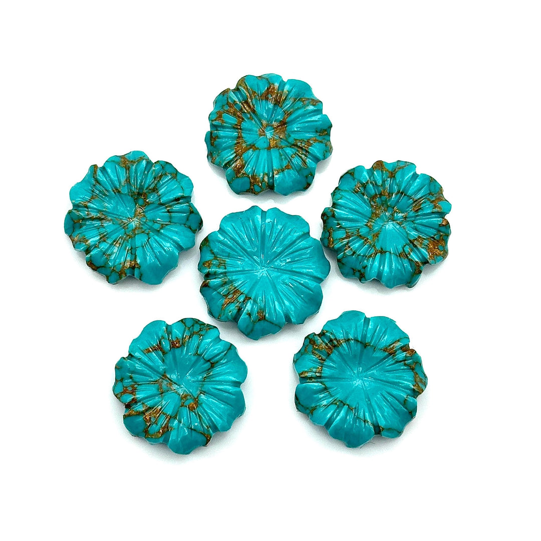 AAA Copper Turquoise Flower Shape Carving, Turquoise Hand Carved Flower for Jewelry Making, Crystal Flower Carving, 17 MM, Gemstone Flower
