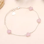 Load image into Gallery viewer, Rose Quartz Heart Bracelet: 925 Sterling Silver Chain, Handmade