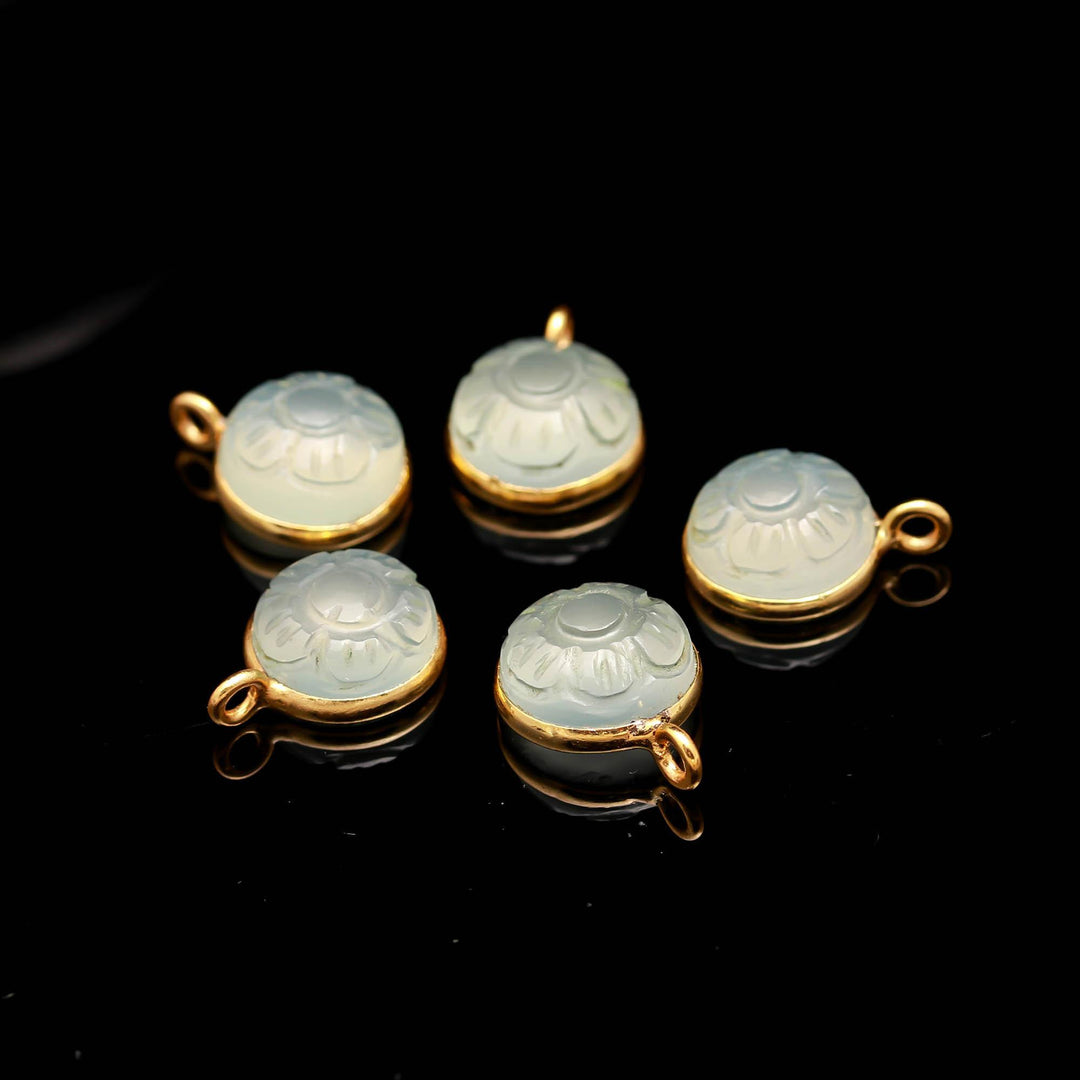 Aqua Chalcedony Flower pendant 17mm, 925 Sterling silver Gold Plated Round  Shape Charms For making Jewelry