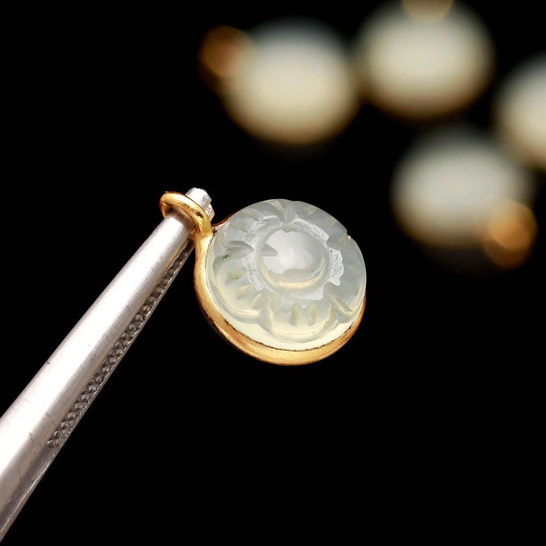 Aqua Chalcedony Flower pendant 17mm, 925 Sterling silver Gold Plated Round  Shape Charms For making Jewelry