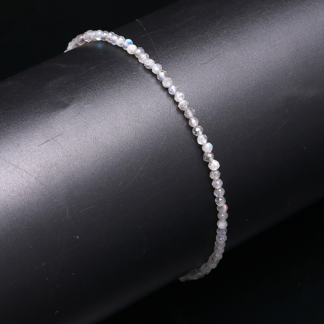 Natural Labradorite Beaded Bracelet, Faceted Labradorite Beads Bracelet, Gemstone Silver Bracelet/Anklet, Yoga & Meditation Bracelet, 2 MM