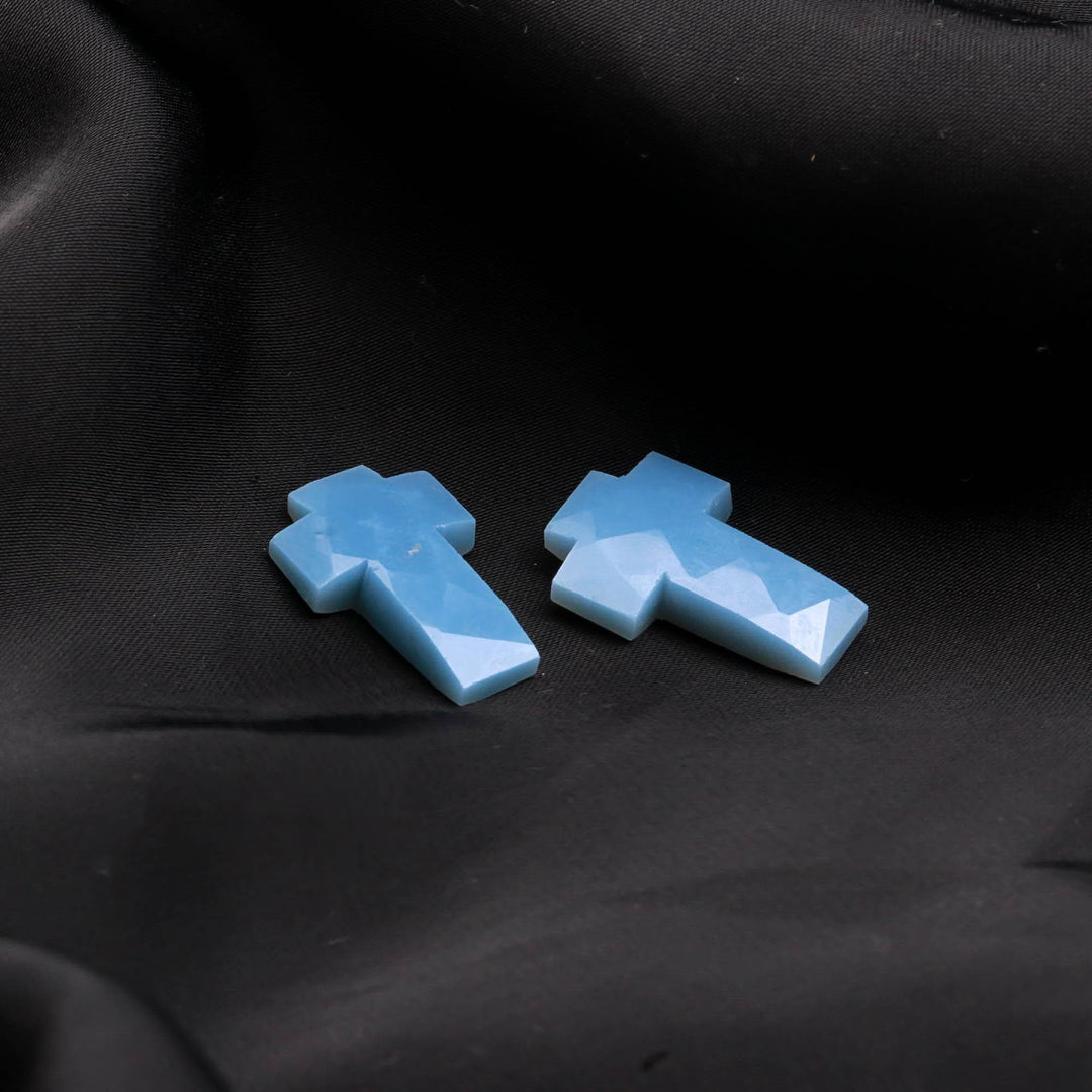 Blue Opal Hand Carved Cross Shape Gemstone, AAA Blue Opal Faceted Blue Opal Cross Beads, Healing Energy & Protection Beads