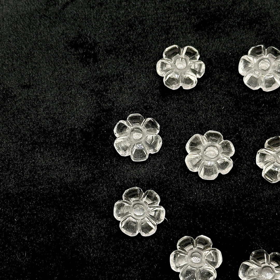 Natural Crystal Quartz Flower Shape Carved Gemstone, Flower Shape Carving, Carved Gemstone For Jewlery 12 mm, Craft Making Flower Charm