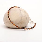 Natural Tyger Eye Beaded Bracelet, Faceted Tiger Eye Round Beads Bracelet, Gemstone Silver Bracelet, Meditation and Healing Bracelet, 2mm