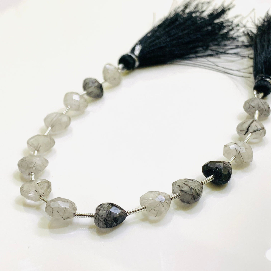 5,6,7,8,9,10 Pcs 100% Natural Black Rutile Heart Shape Faceted Briolettes, hand carved Faceted Gemstone, loose Gemstone  For Jewellery 8 mm