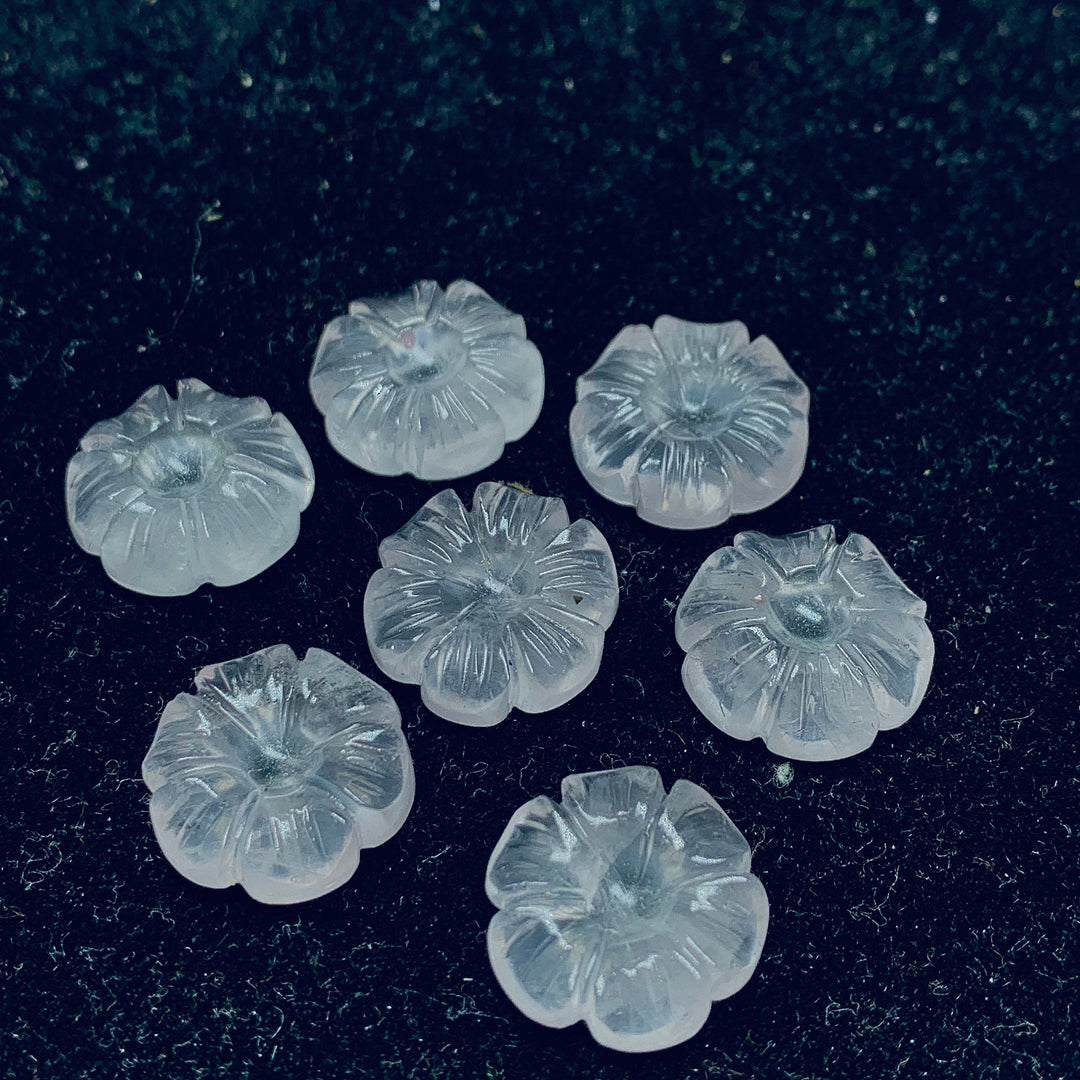 1,2,3,4,5 pcs 100% Natural Rose Quartz Flower Shape Carved Gemstone, Flower Shape Carving, Carved Gemstone For Jewellery 15 mm