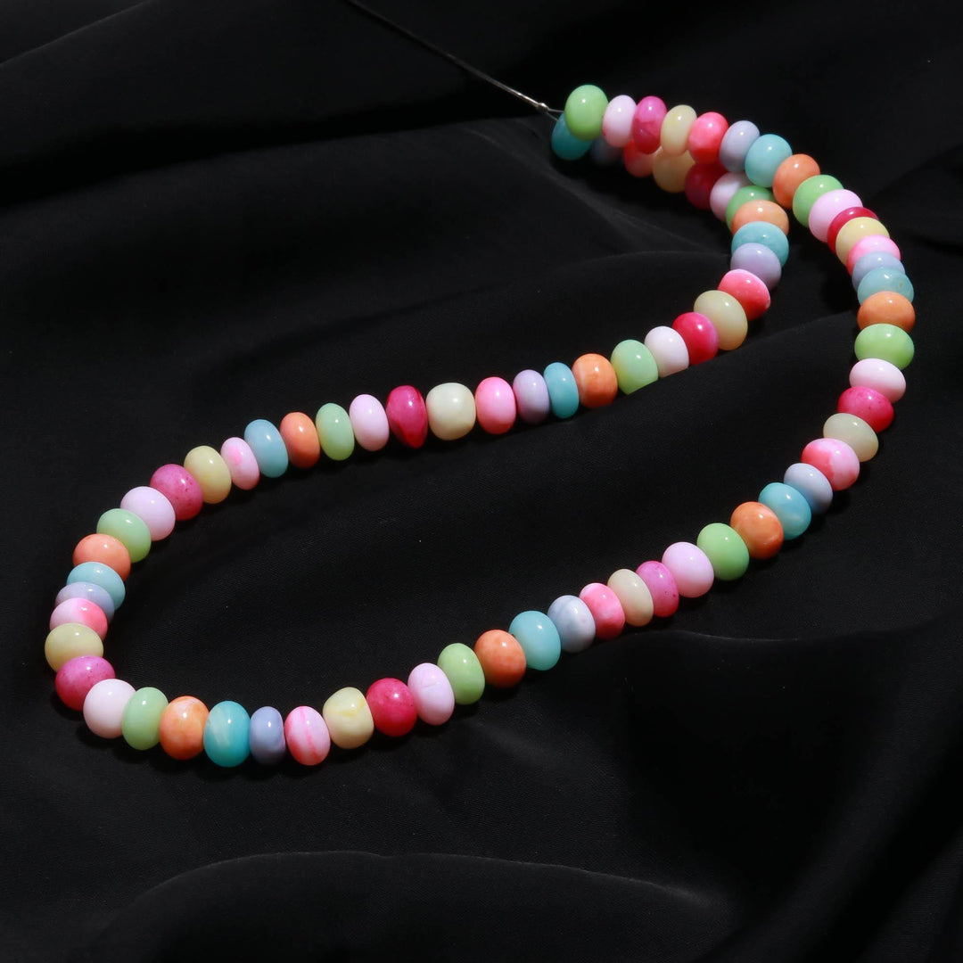 Colorful Multi Opal Smooth Rondelle Beads, Rainbow Opal Gemstone Beads, Dyed Opal Beads for Jewelry Making, 16 Inches, 7-9 MM