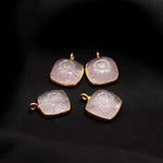 Load image into Gallery viewer, Natural Rose Quartz Flower Pendant 17mm, 925 Sterling Silver Gold Plated Square Shape Rose Quartz Charm  For DIY Jewelry