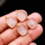 Load image into Gallery viewer, Natural Rose Quartz Flower Pendant 17mm, 925 Sterling Silver Gold Plated Square Shape Rose Quartz Charm  For DIY Jewelry