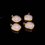 Load image into Gallery viewer, Natural Rose Quartz Flower Pendant 17mm, 925 Sterling Silver Gold Plated Square Shape Rose Quartz Charm  For DIY Jewelry