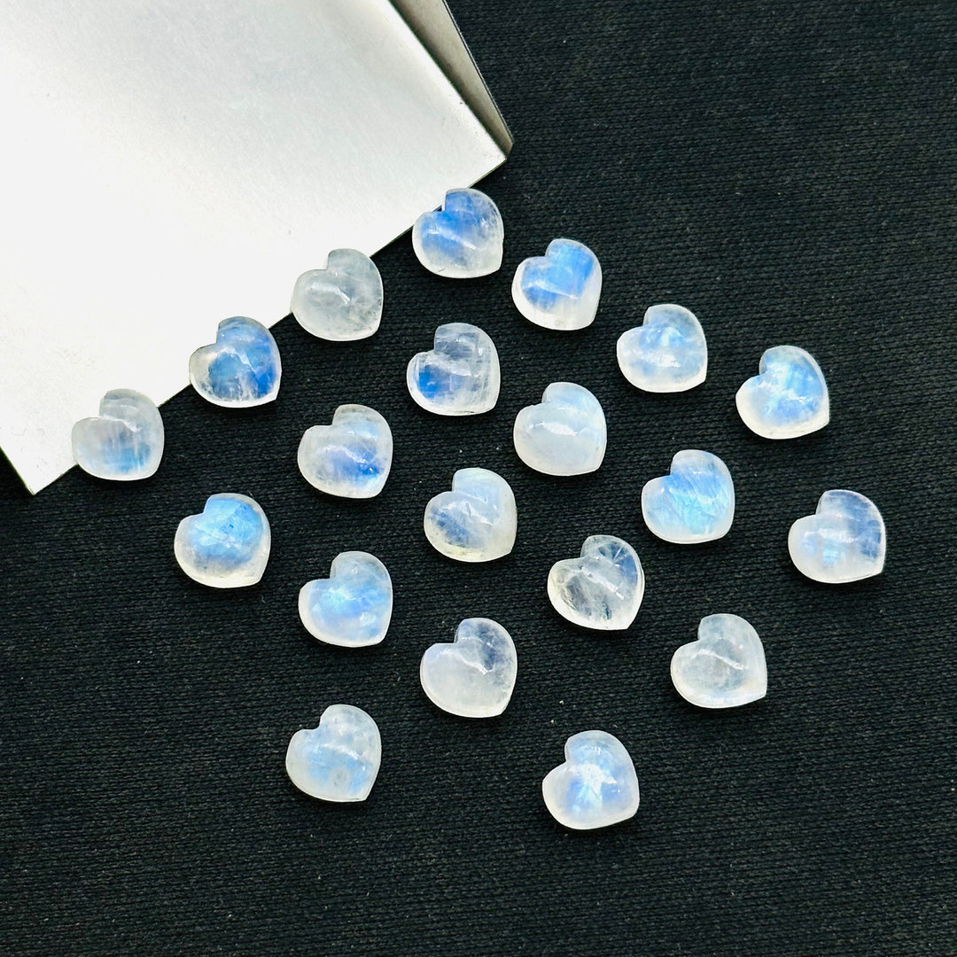 2,3,4,5,6 pcs Natural Rainbow Moonstone Smooth Heart Shape Briolette's ~ 8 MM Loose Carving Gemstone For Jewelry Making ~ Hand Carved