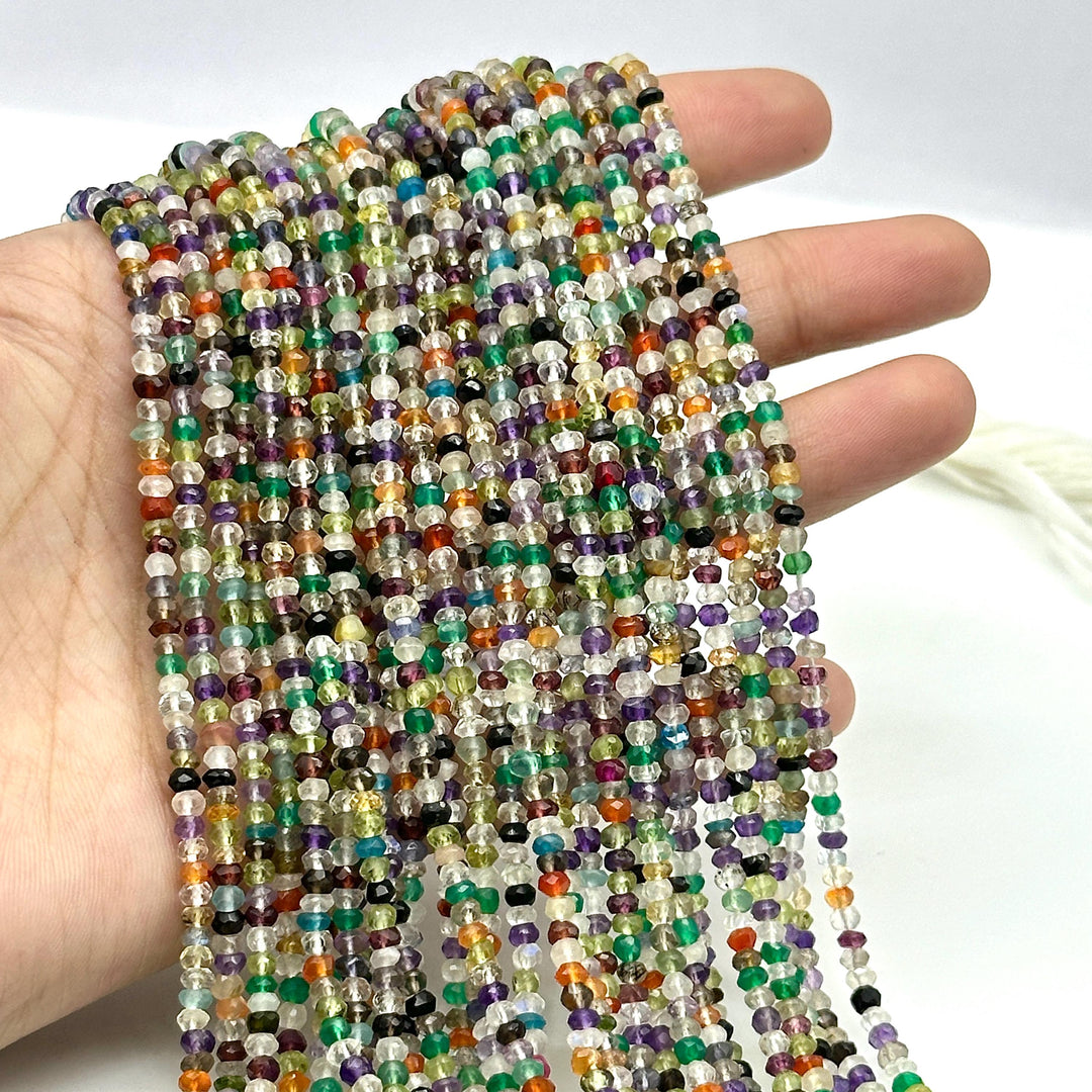 Natural Multi Gemstone Faceted Rondelle Beads, 3 MM Multi Gemstone Beads, 13 Inches Multicolor Rondelle Shape Loose Beads Strand for Jewelry