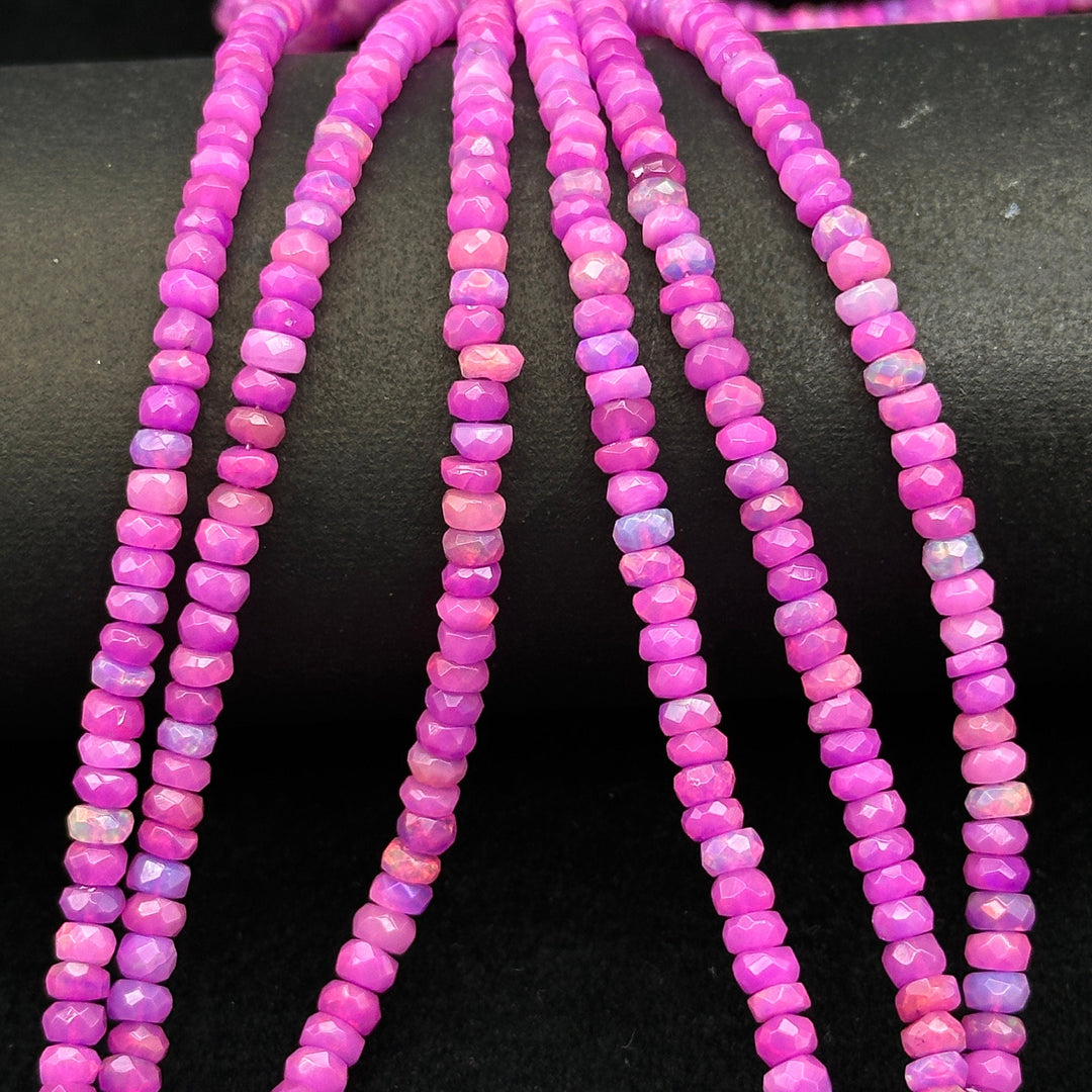 Beautiful Pink Lavender Opal Beads, Flashy Multi Fire Opal Beads, Faceted Rondelle Opal Beads, Welo Opal Beads Strand, 4-5 MM