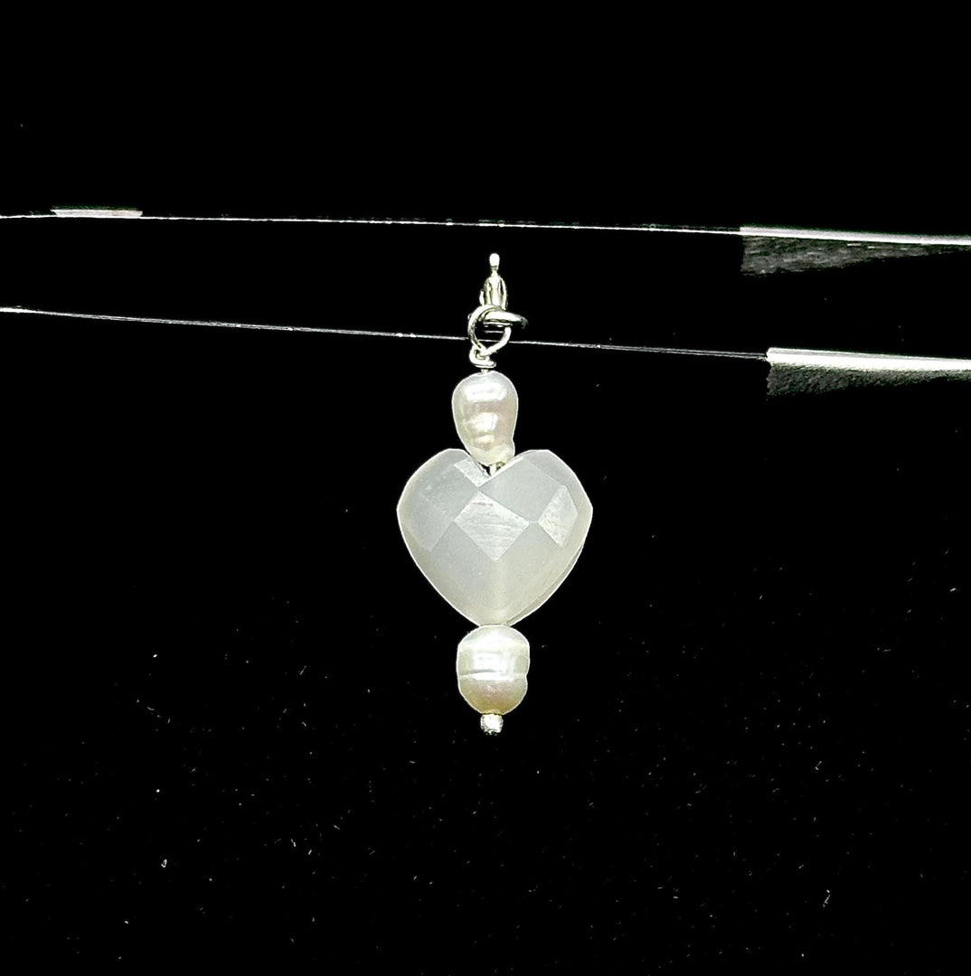 Natural White Moonstone and Pearl Charms, White Moonstone Heart Silver Charms, Gemstone Beads, Craft Making, 925 Silver Charms Wholesale