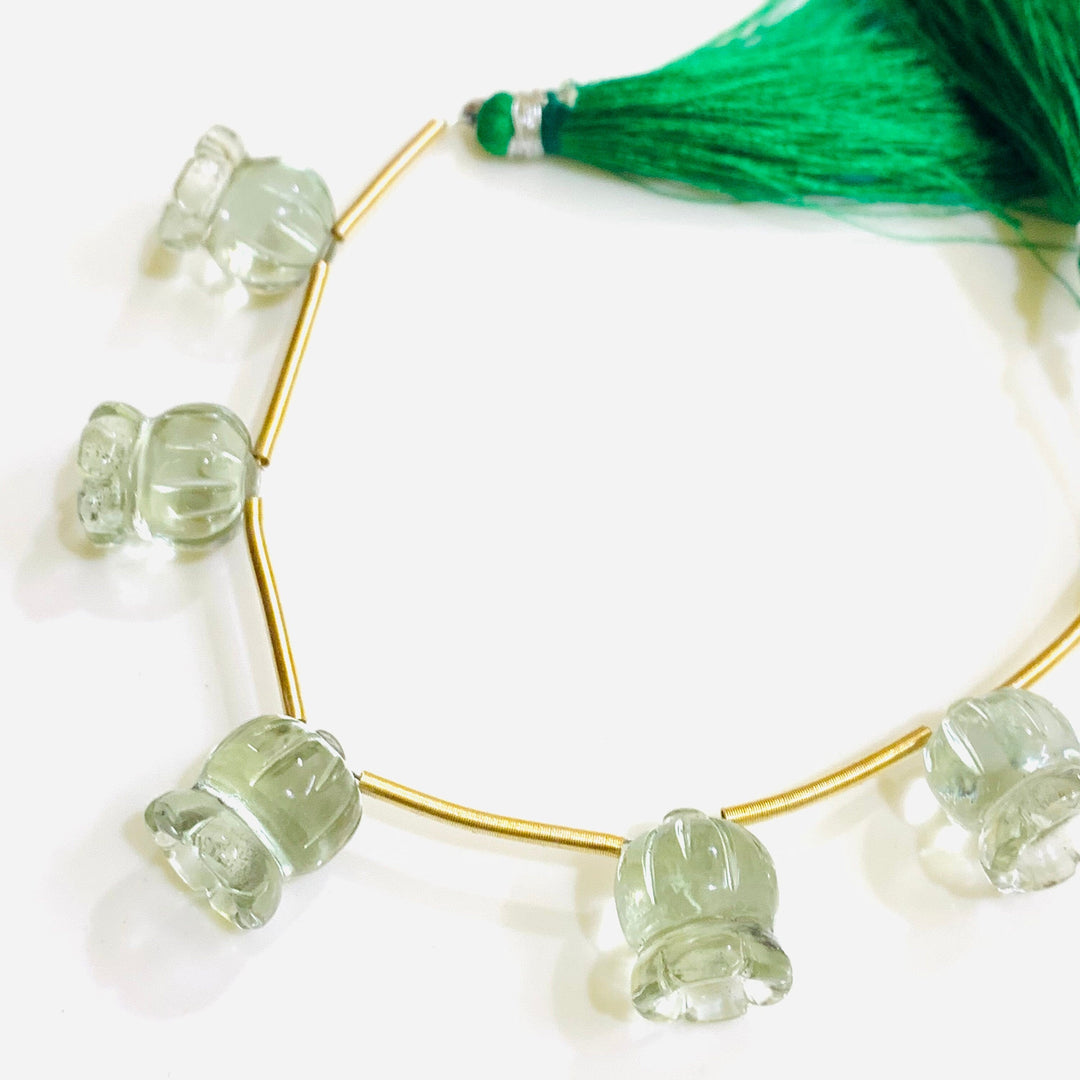 6 pcs strand 100% Natural Green Amethyst Fancy Shape Carved Gemstone, Loose Gemstone, Gemstone For Jewellery, Carved Gemstone 13X11.5 mm