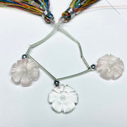 3 Pcs 100% Natural AAA Quality Rose Quartz & Crystal Quartz Flower Shape Beads Strand, Beads Strand, Gemstone For Jewellery, 14 mm
