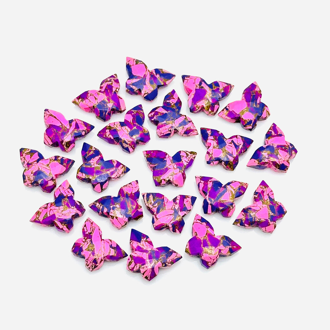 Pink & Purple Mohave Copper Turquoise Butterfly Beads, Faceted Butterfly Gemstone, Purple Oyster Turquoise Carving Loose Beads 14x10 MM