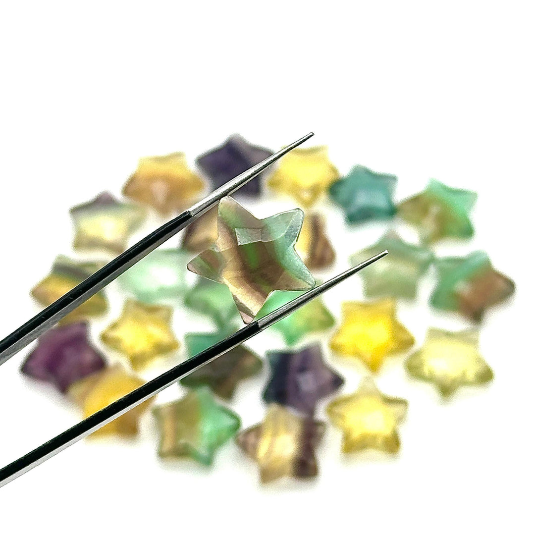 Rainbow Fluorite Star Shape Briolettes, Natural Multi Fluorite Star Beads, Hand Carved Star for Crafts and Jewelry, Star Shape Charms, 15 MM
