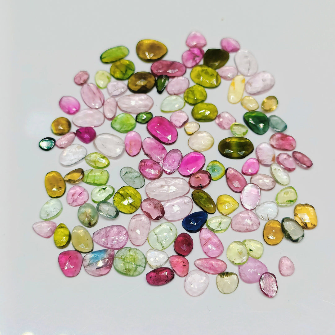 2,3,4,5,6 very small pcs multi tourmaline rosecuts  Fancy Shape Rosecut, faceted cabochon, flat gemstone, jewelry making rosecut 4-8 mm