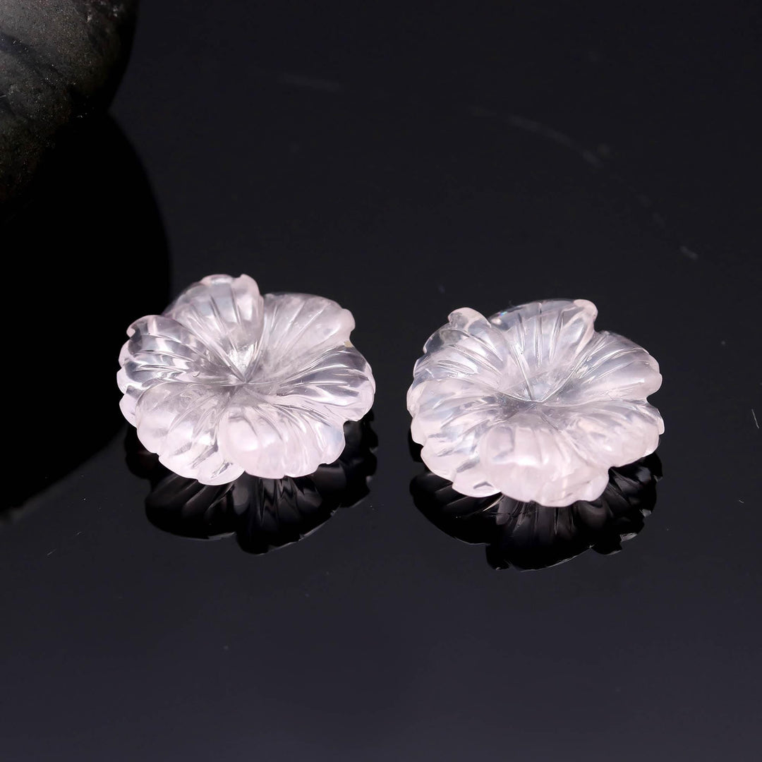 Rose Quartz Hand Carved Flower Shape Stone, Natural Rose Quartz Flower Beads for Jewelry Making 20 MM, Crystal Gifts
