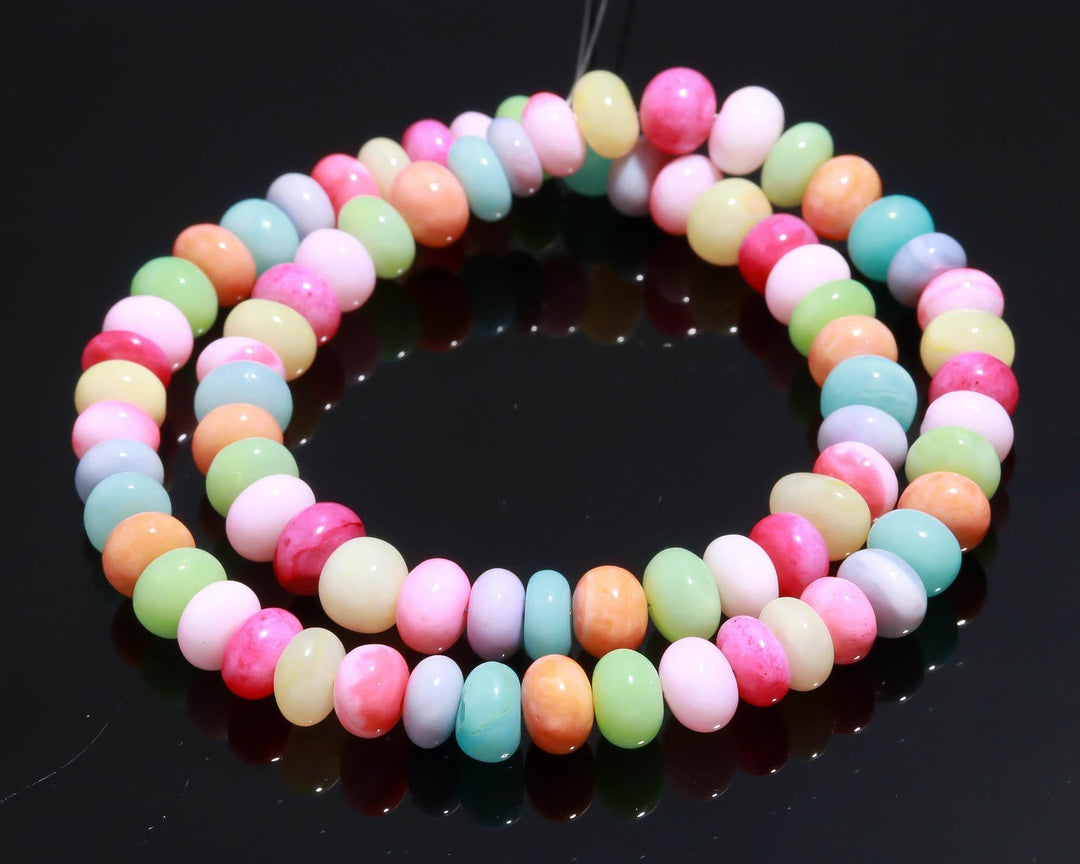 Colorful Multi Opal Smooth Rondelle Beads, Rainbow Opal Gemstone Beads, Dyed Opal Beads for Jewelry Making, 16 Inches, 7-9 MM