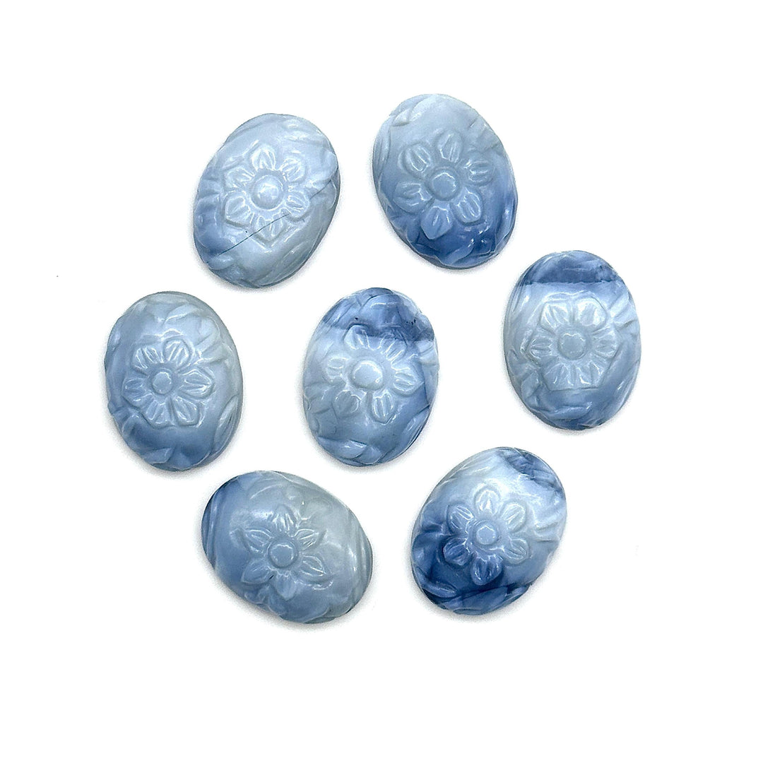 AAA Blue Opal Carved Oval Shape Beads, Hand Carved Gemstone Beads, Loose Carving Cabochons, 12X16 MM Blue Opal Floral Oval Charms