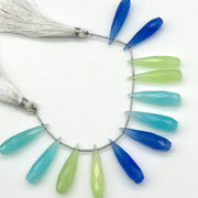 Matched Pairs - Blue, Green & Aqua Chalcedony Long Drop Shape Briolette's, Faceted Teardrop Beads, 7X30 mm Drops Beads For Earring Making