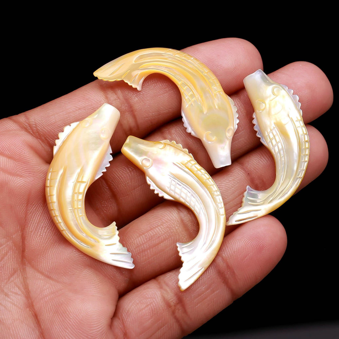1 pc Carved Mother of Pearl Fish Shape Stone, AAA Pearl Salmon Hand Carved Fish, 42 MM, White Yellow Pearl Fish Gemstone