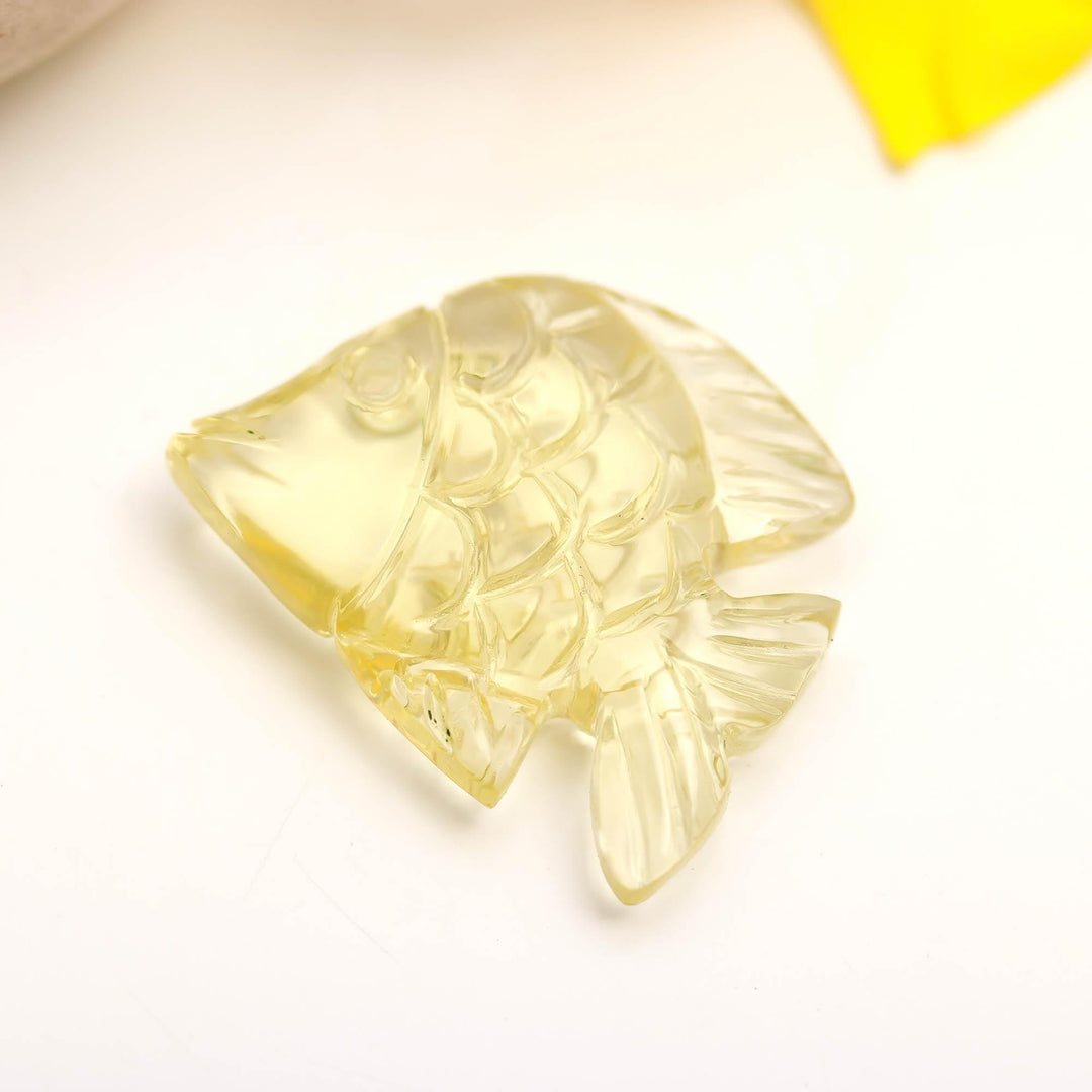 Natural Lemon Quartz Fish Shape Stone, Hand Carved Lemon Quartz Fish for Home Decor, 26 MM