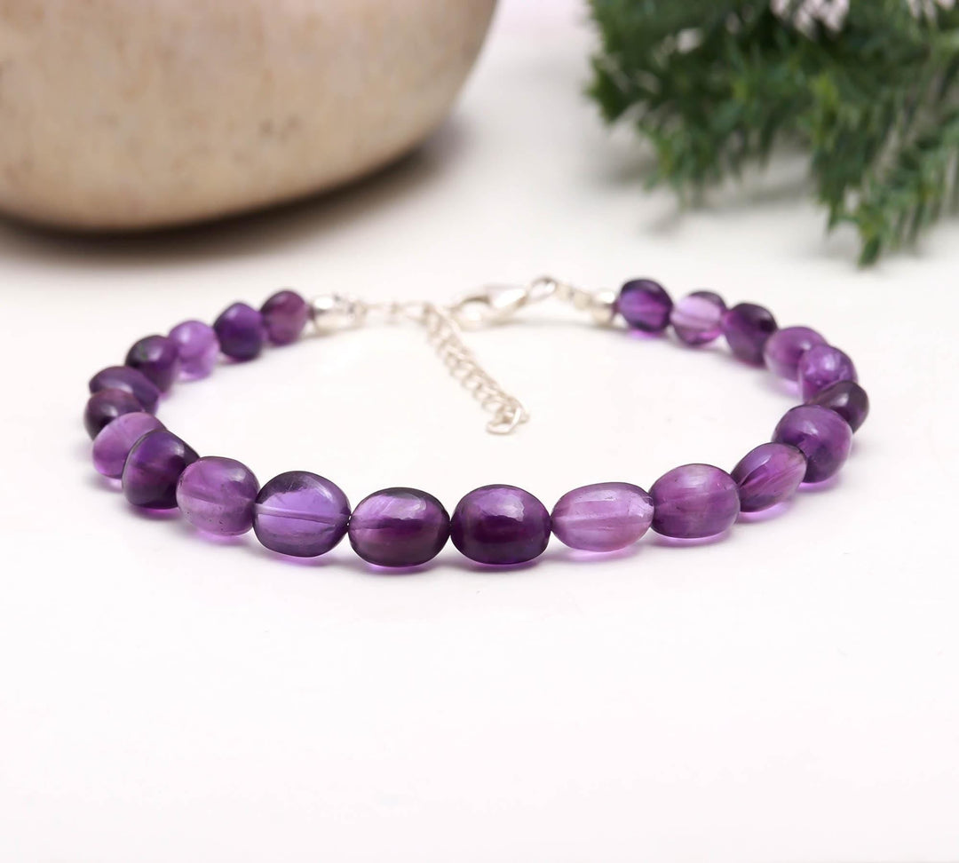 Natural Amethyst Tumble Beads Bracelet, Purple Amethyst Smooth Nuggets Shape Beads Bracelet, February Birthstone Jewelry Gifts, 8 MM