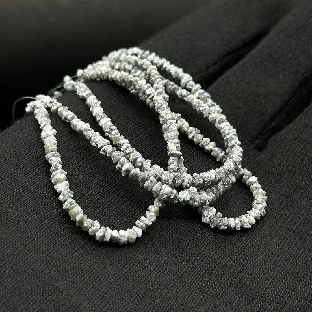Raw Grey Diamond Beads: 1-2mm Uncut Nuggets, 8/16 Inch Strand